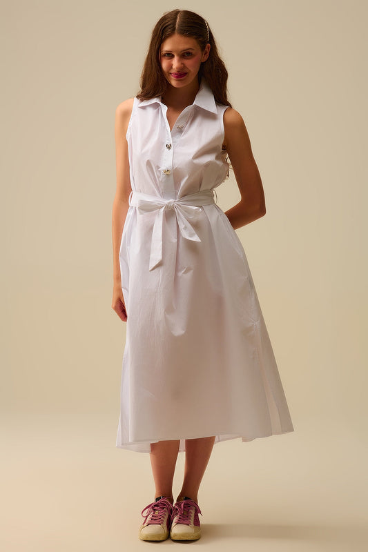 Vestido midi de popelina blanca con botones plateados en forma de corazón Q2