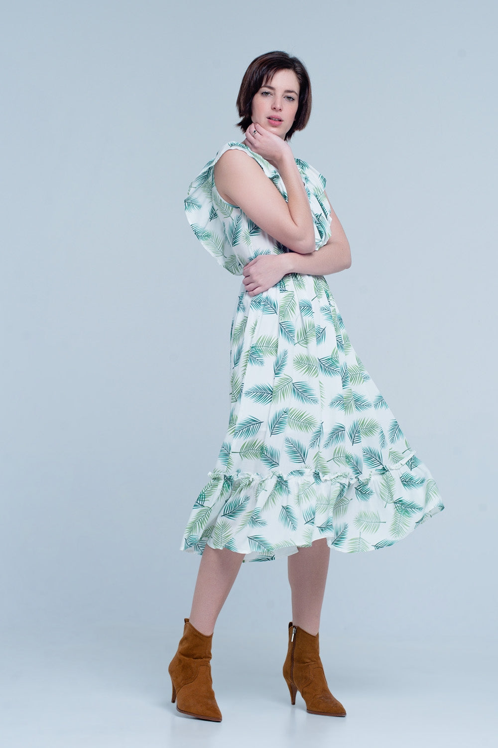 Vestido midi estampado de flores tropical Q2