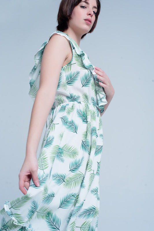 Q2 Vestido midi estampado de flores tropical