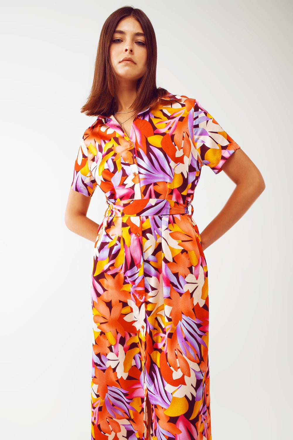 Vestido midi estampado floral en multicolor Q2