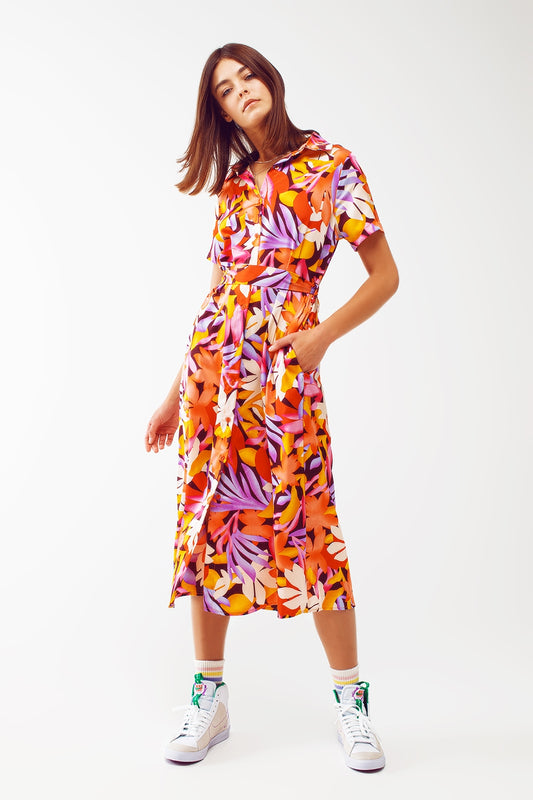 Q2 Vestido midi estampado floral en multicolor