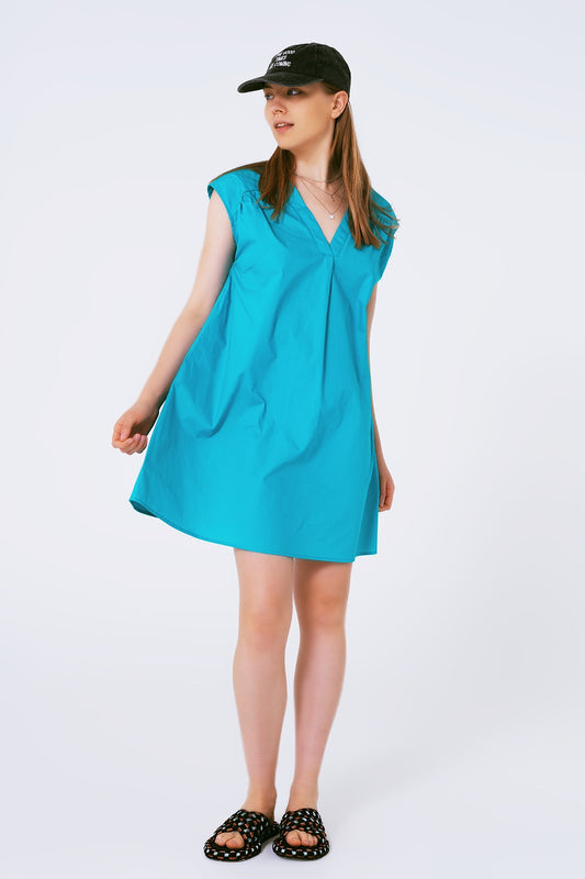 Q2 Vestido mini de popelina sin mangas en turquesa