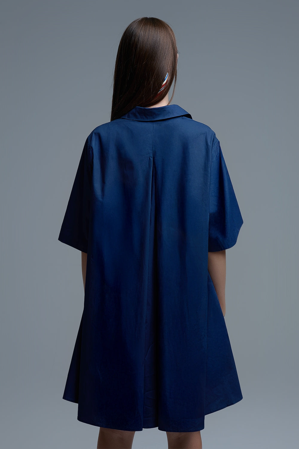 Vestido oversize de popelina de manga 3/4 en azul marino Q2