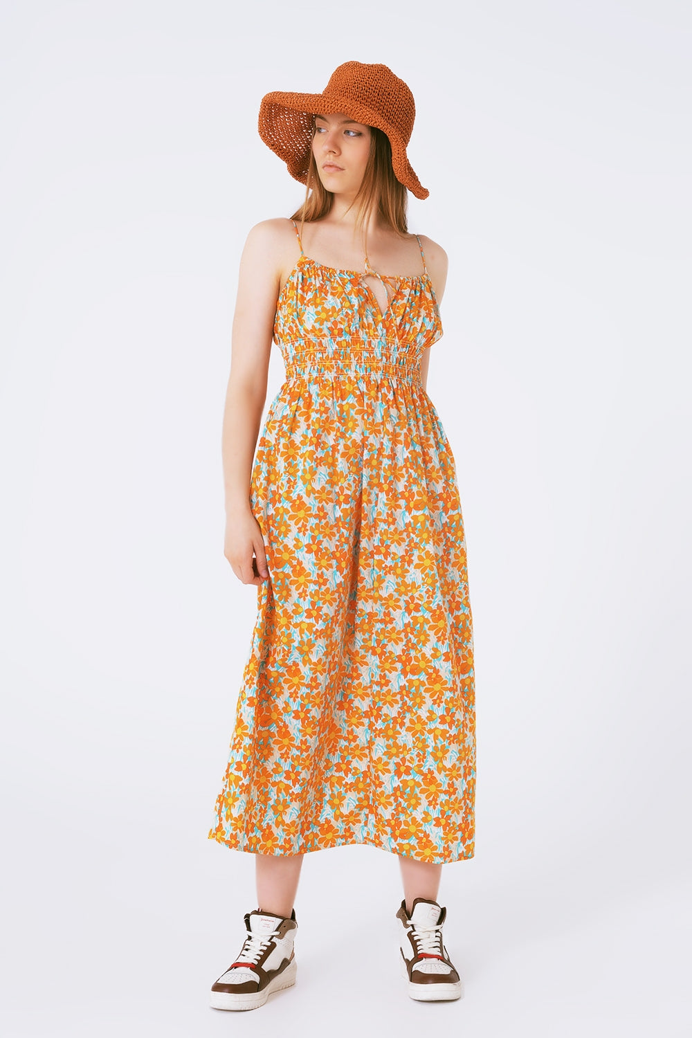 Q2 Vestido playero largo estampado de flores