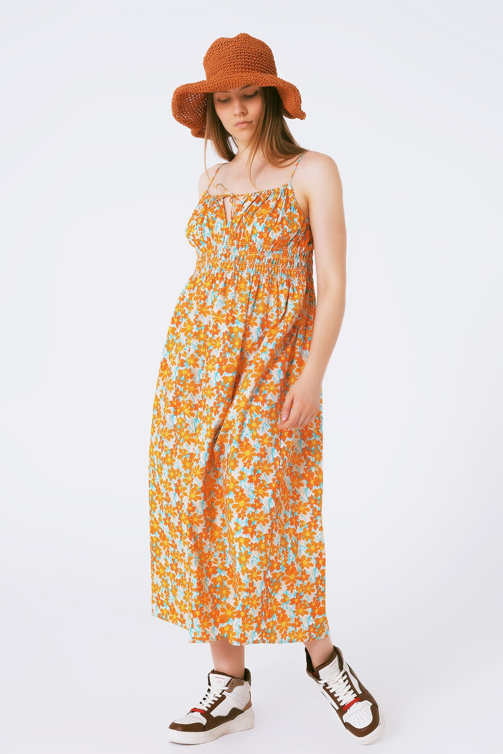 Vestido playero largo estampado de flores Q2