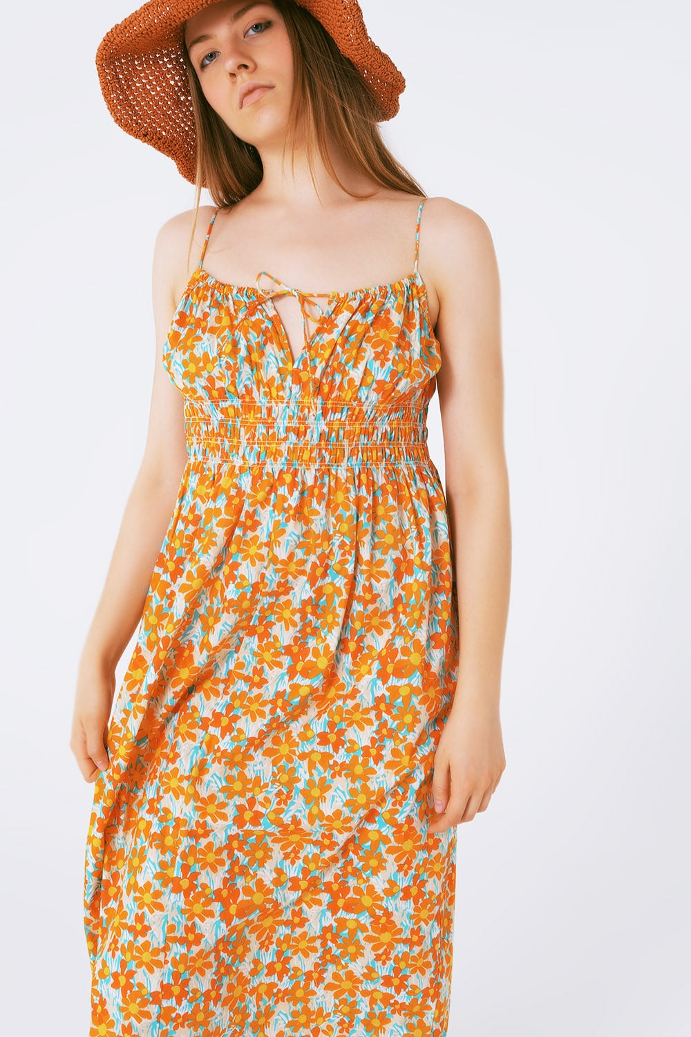 Vestido playero largo estampado de flores Q2