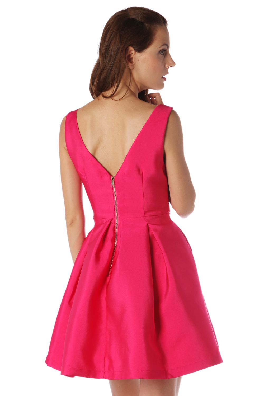 Vestido skater fucsia con lazo en la cintura Q2
