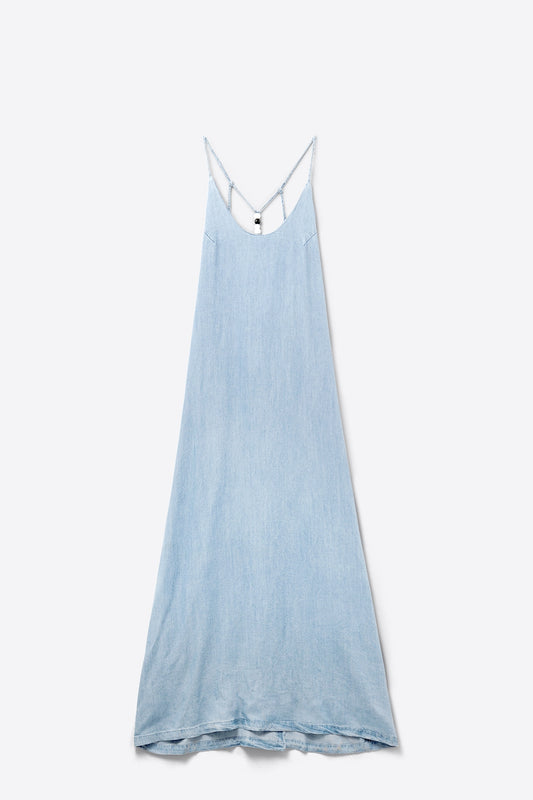 Q2 Vestido vaquero de Tencel claro con tirantes de cuentas